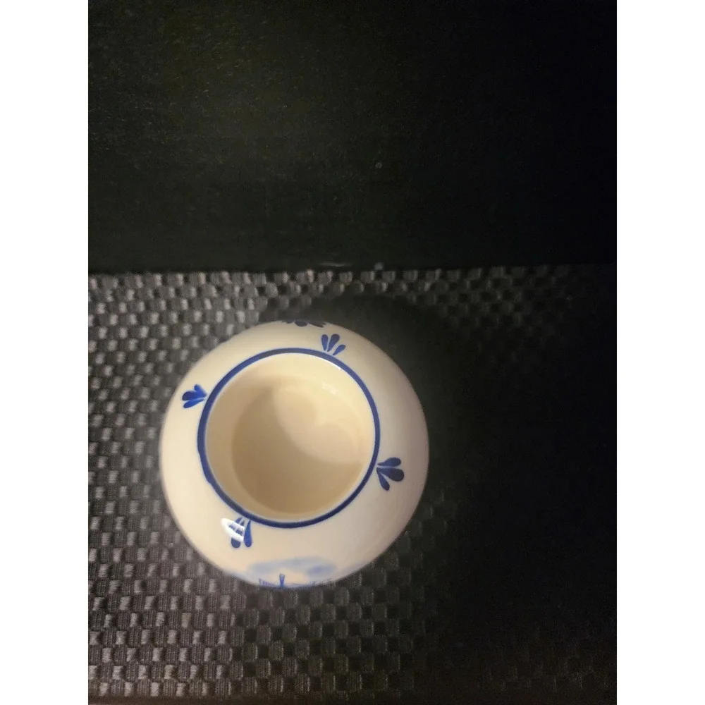 Delft Handpainted Delft Blue Ceramic Windmill Floral Candle Holder Round Mini